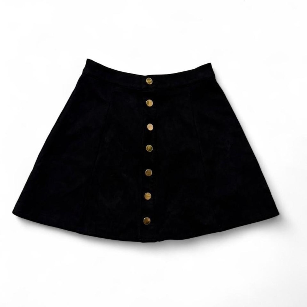 Fuinloth Black skirt with gold‎ buttons. Size: S #suede #skirt